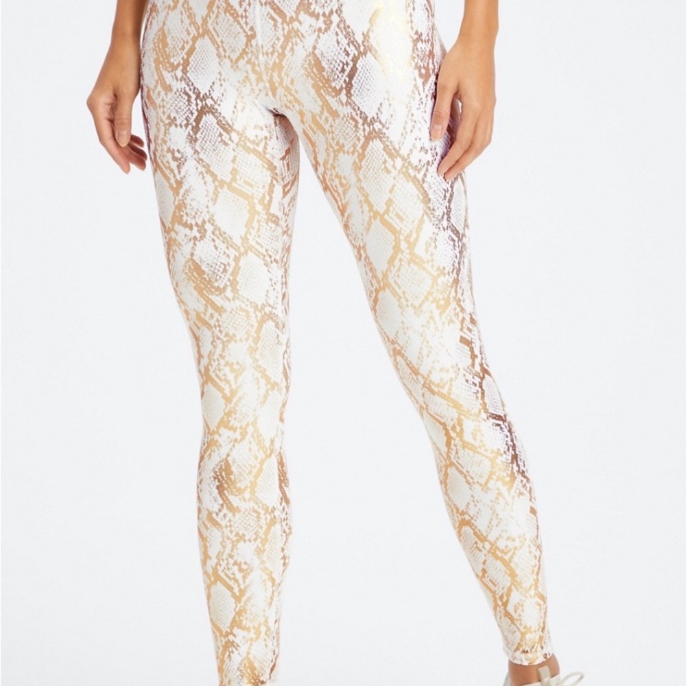 Fabletics Define PowerHold High-Waisted leggings Copper Foil Snake Gold White
